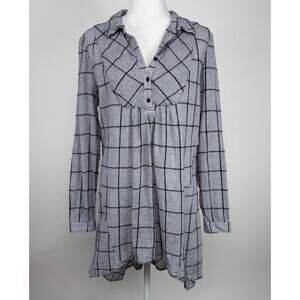 Sundance Gauzy Cotton Plaid Popover High Low Tunic Top Size Small